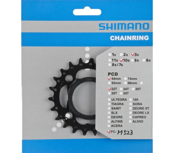 Shimano Kettenblatt FC-M523 22 Z&auml;hne AN mit Kettenschutz schwarz 